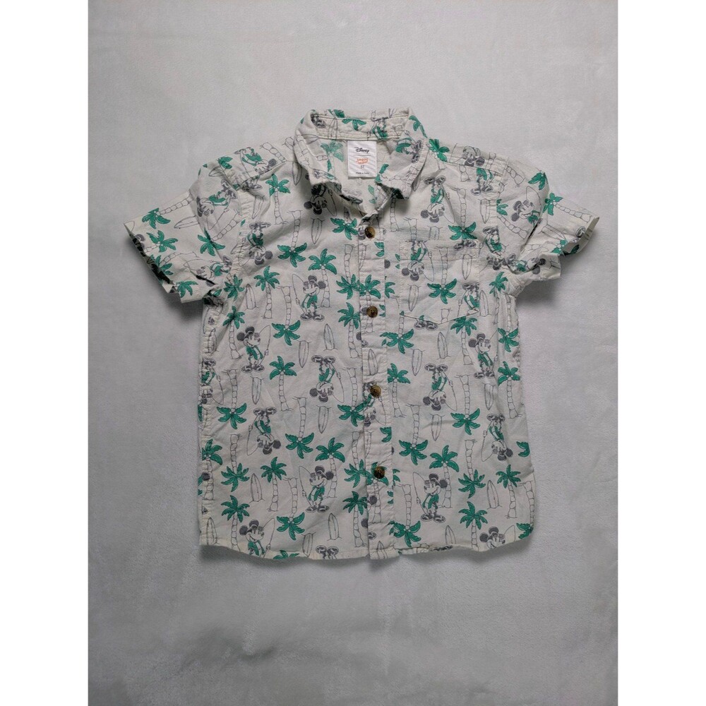 Disney x Jumping Beans Mickey Mouse Surfing 5T Button-Down Shirt - White/Green